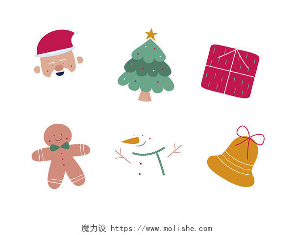 彩色卡通手绘圣诞节圣诞装饰矢量元素PNG素材